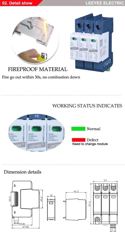 DC Surge Protection Device 1000V 40ka SPD for Solar System