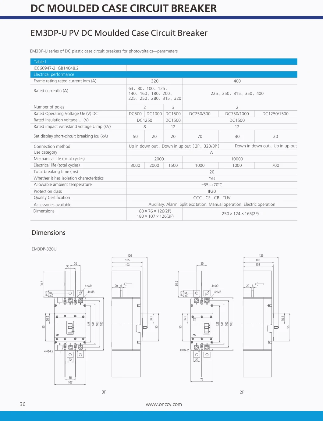 DC1500V Low Voltage Three Pole Molded Case MCCB DC Circuit Breaker