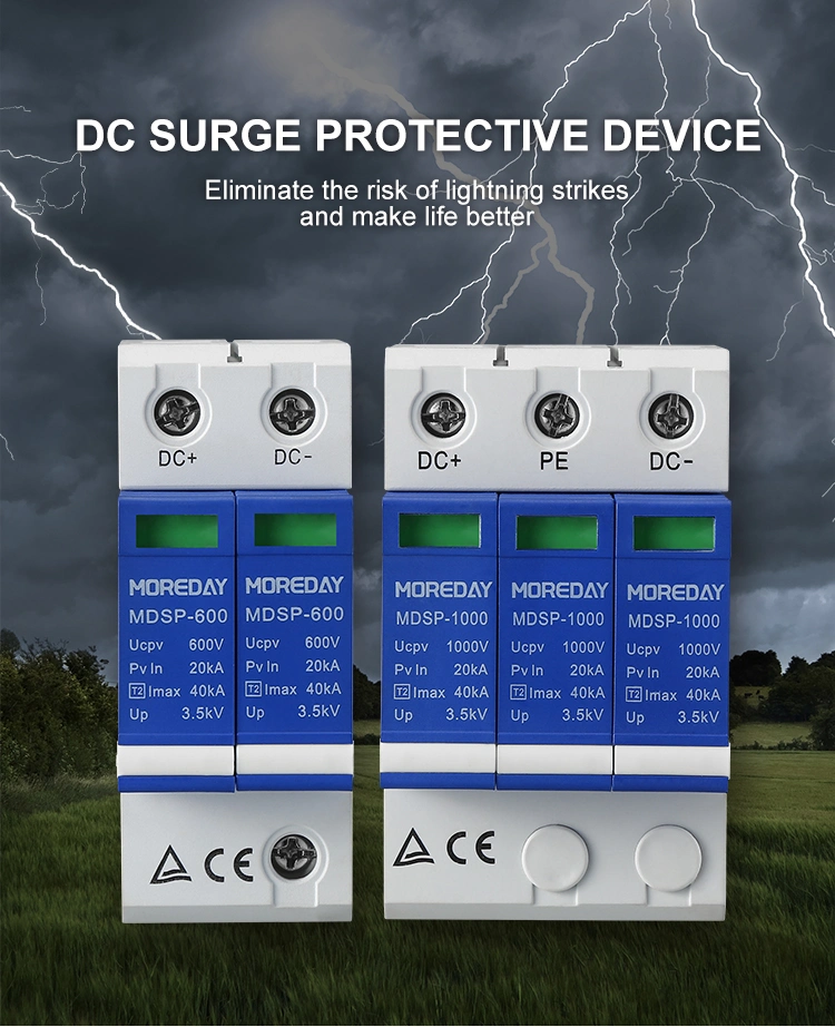 Moreday CE TUV 20ka-40ka 2p 3p 1000V DC Surge Arrester Surge Protective Device SPD for Solar PV System