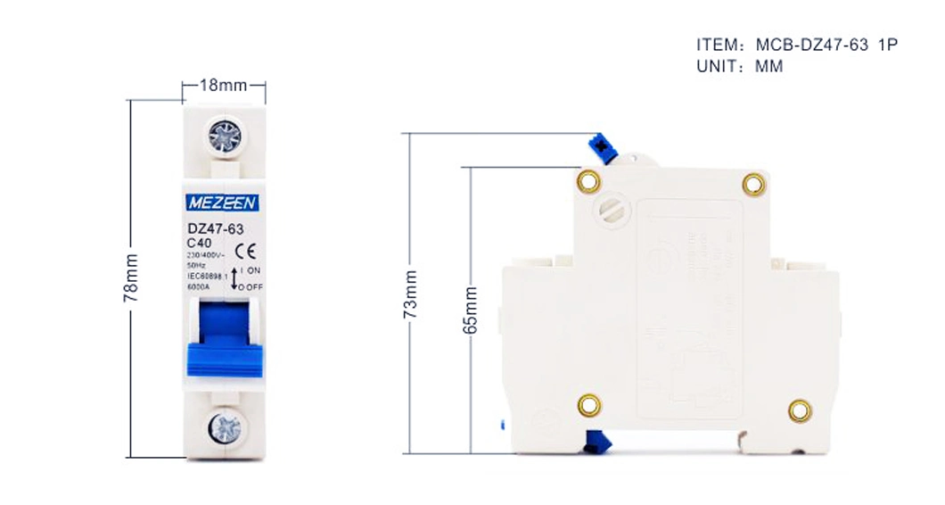 Factory Supplier Low Voltage AC 1 Pole 1-63AMPS 6ka Mini Circuit Breaker MCB