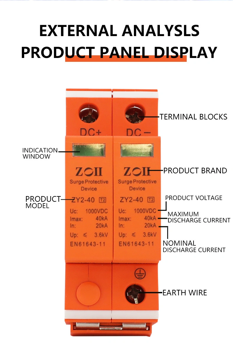 CE Certificates Zoii Brand PV-500/800/1000 DC Solar Surge Protective Device SPD 2p/3p